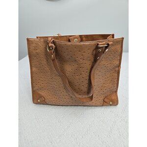 DELMANO Large Brown Faux Ostrich Leather Tote Handbag Lined Inner & Side Pockets